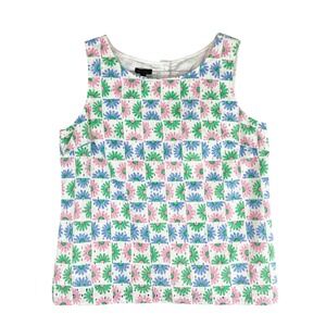 Talbots Womens Medium Floral Eyelet Sleeveless Top Button Back Pink Blue Green